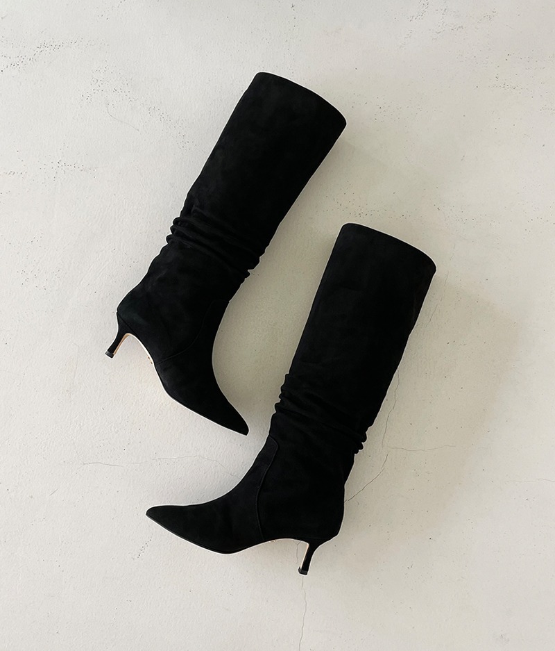 boede suede shirring long boots